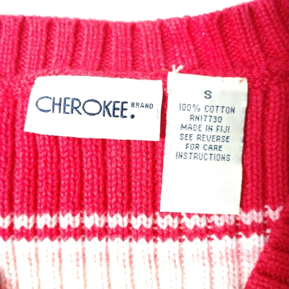 Red White Striped Sweater Lace Up Neckline Size Small Chest 32" - Picture 3 of 4